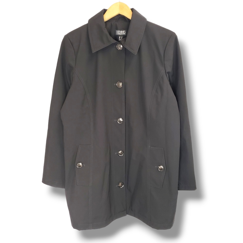 Dennis by Dennis Basso Black Rain Resistant Pea-coat Size Large
